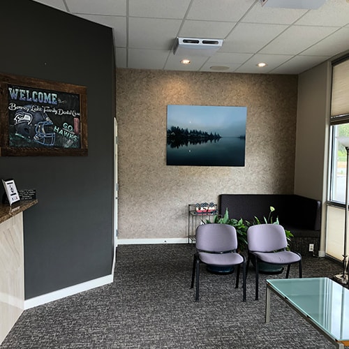 Bonney Lake Family Dental Care dental office showing waiting room with chairs and decorations